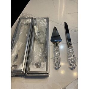 GORHAM Lady Anne Crystal Handle Wedding Cake Knife 2Pc Dessert Server Set SILVER